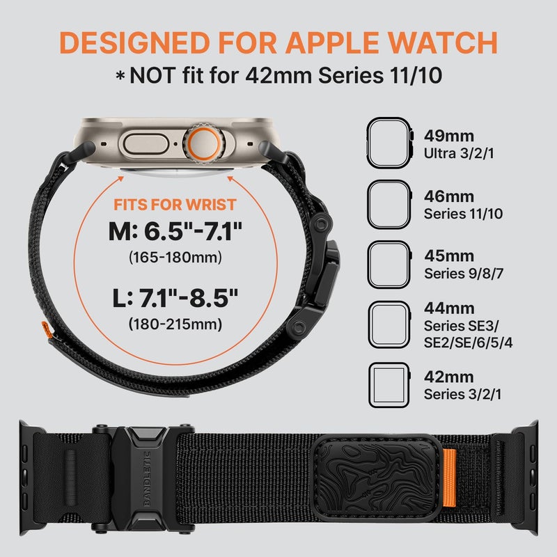 Bandletic Tactical Bands with Magnetic Buckle Compatible with Apple Watch Ultra 3 /Ultra 2 Band Men 49mm, Wide Stretchy Band for iWatch Bands 46mm 45mm 44mm 42mm Series 11 10 9 8 7 6 5 4 3 2 1 SE SE3 - Image 4