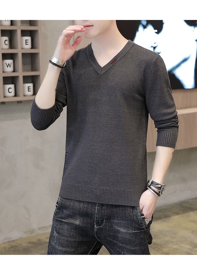 Loquat Men's New Fall/Winter Solid Color Slim V-neck Knit Sweater