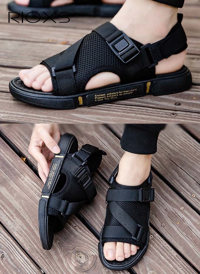 RIOXS Men's Flat Sandals,Open Toe Water Sandal,Arch Support Man Walking Sandals,Breathable Mesh Beach Sandalias,Non-Slip Casual Sandals For Men,Sports Sandals With Adjustable Back-Strap,Pool Slide Adjustable Flat Shoes  - Image 2