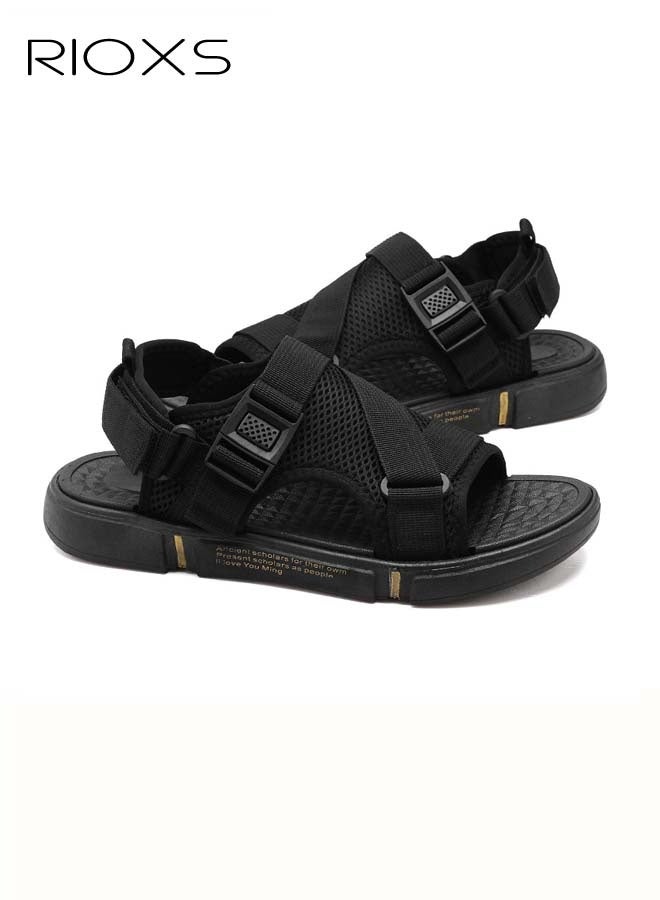 Men's Flat Sandals,Open Toe Water Sandal,Arch Support Man Walking Sandals,Breathable Mesh Beach Sandalias,Non-Slip Casual Sandals For Men,Sports Sandals With Adjustable Back-Strap,Pool Slide Adjustable Flat Shoes