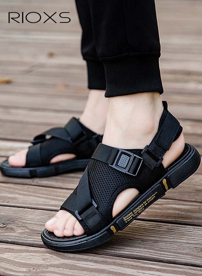 RIOXS Men's Flat Sandals,Open Toe Water Sandal,Arch Support Man Walking Sandals,Breathable Mesh Beach Sandalias,Non-Slip Casual Sandals For Men,Sports Sandals With Adjustable Back-Strap,Pool Slide Adjustable Flat Shoes  - Image 1