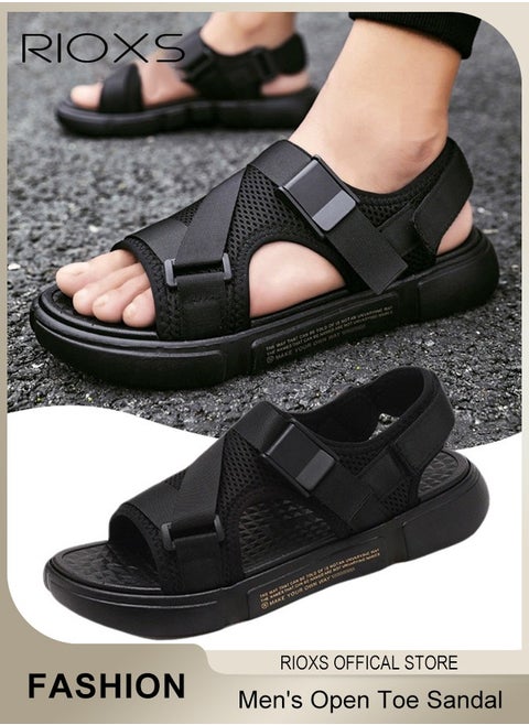 Men's Flat Sandals,Open Toe Water Sandal,Arch Support Man Walking Sandals,Breathable Mesh Beach Sandalias,Non-Slip Casual Sandals For Men,Sports Sandals With Adjustable Back-Strap,Pool Slide Adjustable Flat Shoes