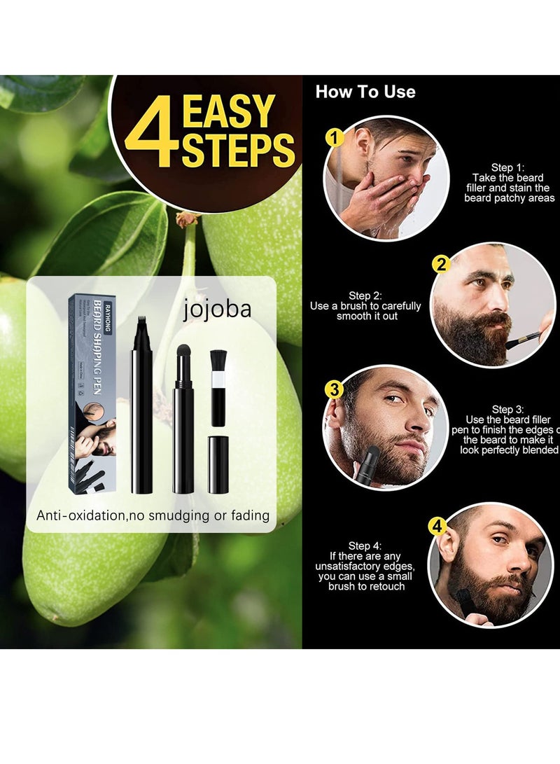 KASTWAVE Beard Pencil Filler For Men, Beard Filling Pen Kit WaterProof, with 4 Tip Beard Filling Pen, Beard Powder, Brush and Barber Pencil for Man Creates Natural Looking Beard and Eyebrow - Image 3