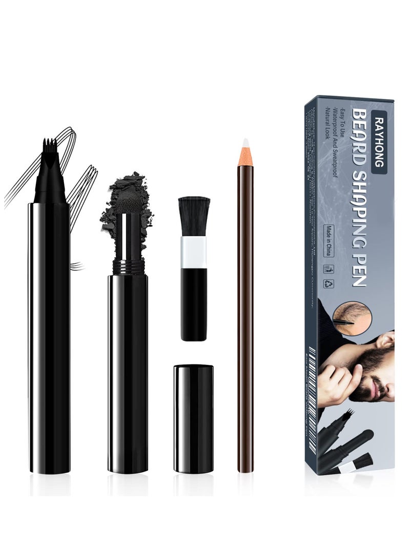 KASTWAVE Beard Pencil Filler For Men, Beard Filling Pen Kit WaterProof, with 4 Tip Beard Filling Pen, Beard Powder, Brush and Barber Pencil for Man Creates Natural Looking Beard and Eyebrow - Image 1