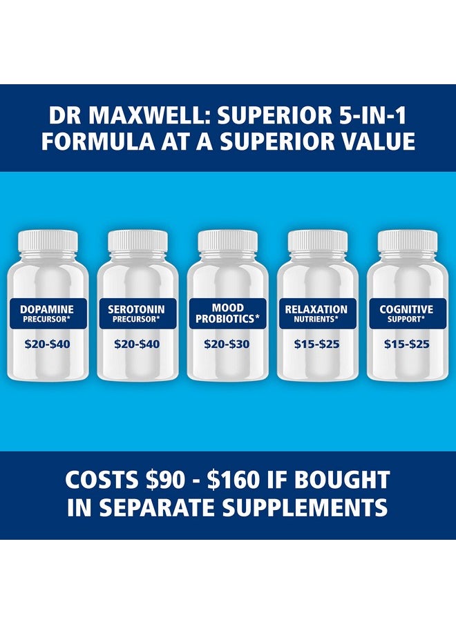 Dr. Maxwell - Serotonin And Dopamine Supplements With Mood Probiotic 5In1 Supplement With (1) Dopamine Precursors (2) Serotonin Precursors (3) Mood Support (4) Relaxation Nutrients (5) Focus & Brain Support* - Image 1
