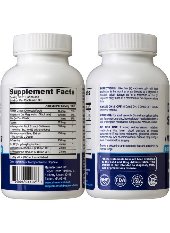 Dr. Maxwell - Serotonin And Dopamine Supplements With Mood Probiotic 5In1 Supplement With (1) Dopamine Precursors (2) Serotonin Precursors (3) Mood Support (4) Relaxation Nutrients (5) Focus & Brain Support* - Image 1