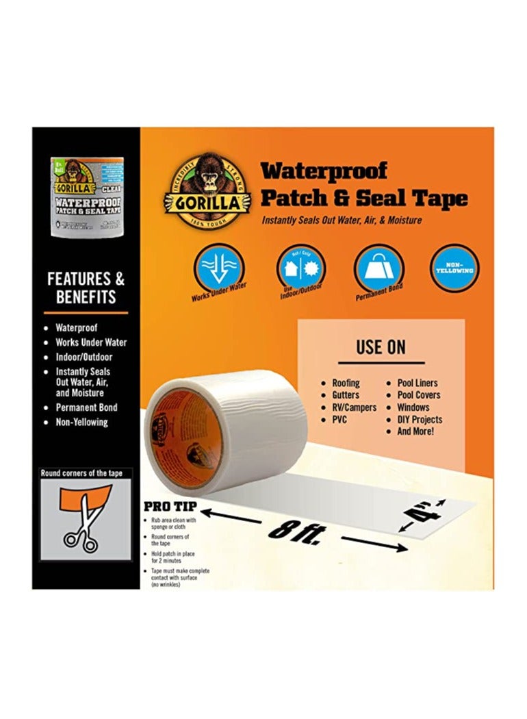 Gorilla Gorilla Waterproof Patch And Seal Tape, 4" x 8', Clear, (Pack of 1)  - Image 2