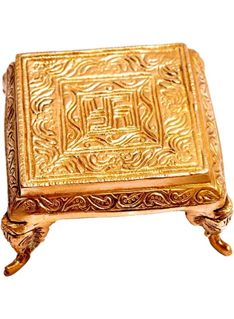 QUESERA Square Hand Carved Design Brass Chowki for Home Decor, Home Temple, Pooja, Living Room - Image 2