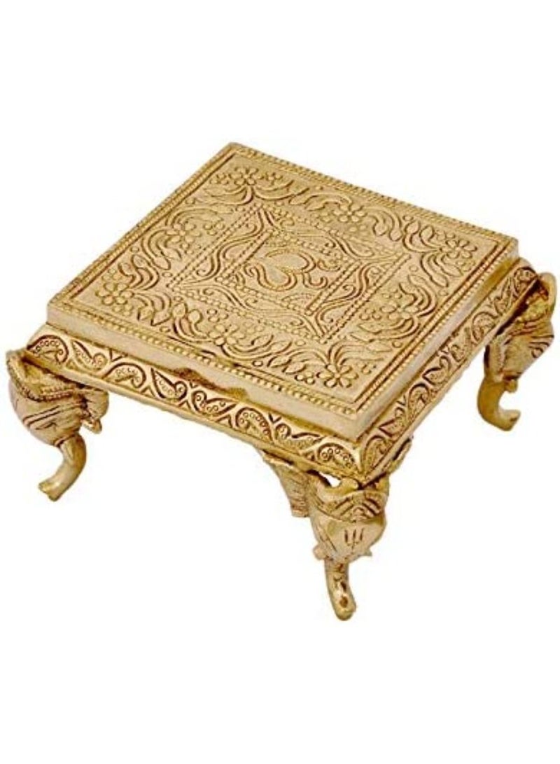 QUESERA Square Hand Carved Design Brass Chowki for Home Decor, Home Temple, Pooja, Living Room - Image 1