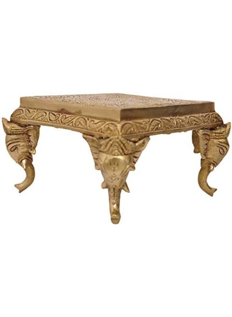 QUESERA Square Hand Carved Design Brass Chowki for Home Decor, Home Temple, Pooja, Living Room - Image 3