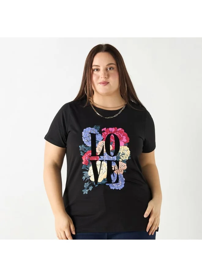 Ulla Popken Plus Size Ulla Popken Graphic Print T-shirt with Short Sleeves