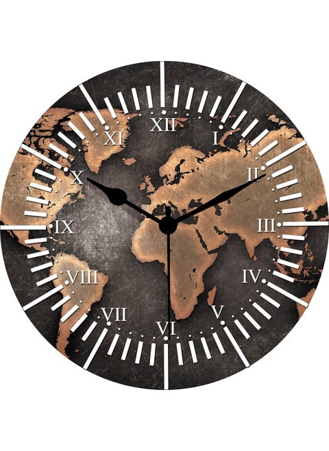 KARTIK Wall Clock World Map Printed Designer Round Wooden Wall Clock Without Glass for Your Home/Living Room/Bedroom/Kitchen and Office (Multicolor, 11X11 inches)