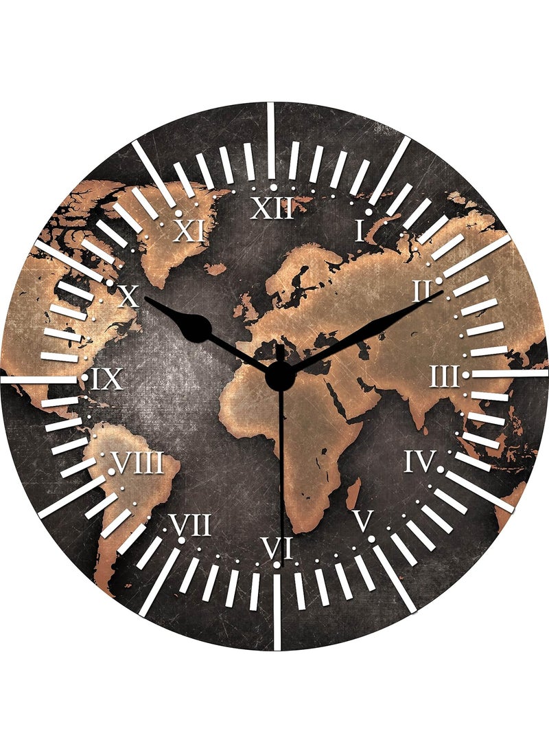 KARTIK KARTIK Wall Clock World Map Printed Designer Round Wooden Wall Clock Without Glass for Your Home/Living Room/Bedroom/Kitchen and Office (Multicolor, 11X11 inches)  - Image 1