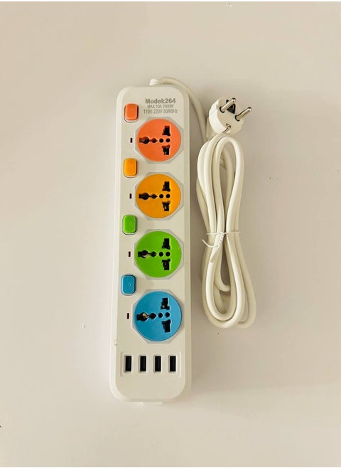 Multipurpose 4-pin socket and 4 USB multi-purpose plug