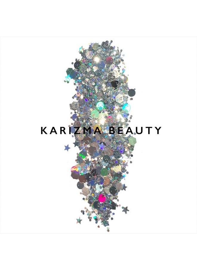 KARIZMA - Holographic Silver Body Glitter. 10g Chunky Face Glitter, Hair Glitter, Eye Glitter and Body Glitter for Women. Rave Glitter, Festival Accessories, Cosmetic Glitter Makeup. Loose Glitter Set - Image 1