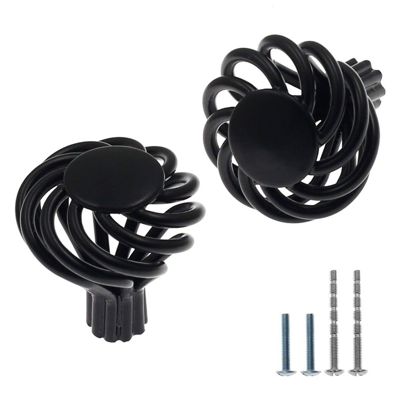 BokWin 6Pcs Birdcage Round Cabinet Knob 13 x 15D x H Iron Round Flat Metal Knob for Drawer Dresser Wardrobe with Mounting Screws Dark Black
