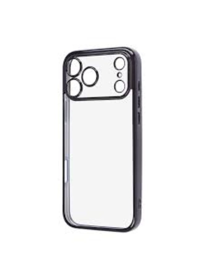 جراب هاتف شفاف بأطار اسود حماية كاملة للعدسة متوافق مع ايفون 17 بروماكس