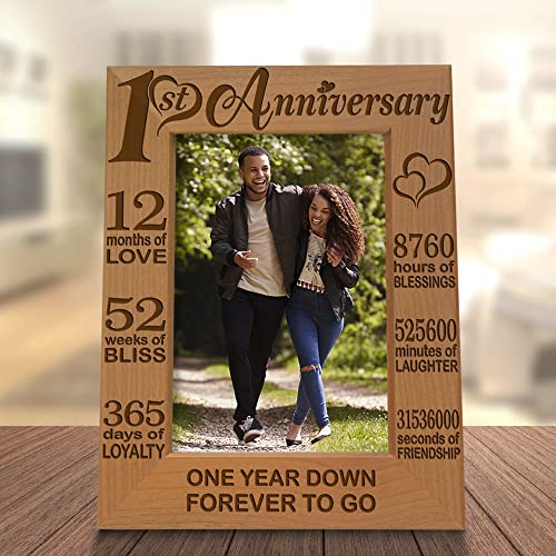 KATE POSH - Our 1st Anniversary Picture Frame - 12 Months Engraved Natural Wood Photo Frame - First (1st), Paper, 1 Year as Husband and Wife (5x7-Vertical) - Image 2
