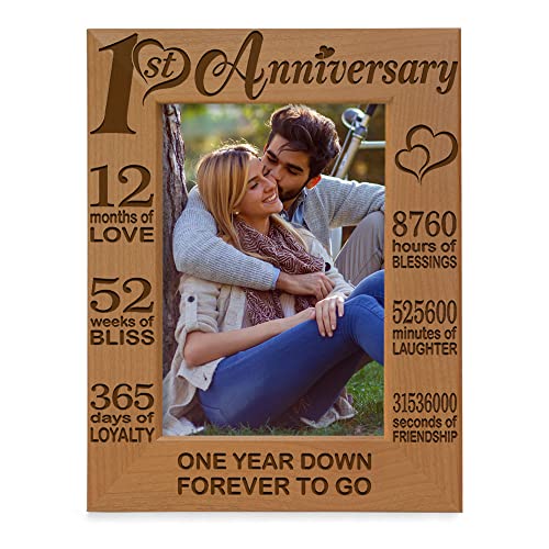 KATE POSH - Our 1st Anniversary Picture Frame - 12 Months Engraved Natural Wood Photo Frame - First (1st), Paper, 1 Year as Husband and Wife (5x7-Vertical) - Image 1