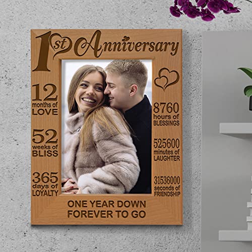 KATE POSH - Our 1st Anniversary Picture Frame - 12 Months Engraved Natural Wood Photo Frame - First (1st), Paper, 1 Year as Husband and Wife (5x7-Vertical) - Image 3