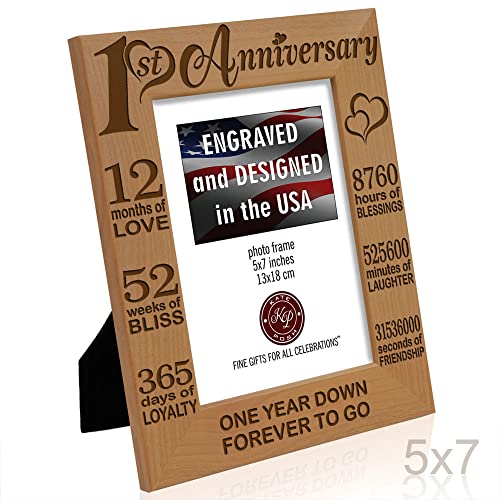 KATE POSH - Our 1st Anniversary Picture Frame - 12 Months Engraved Natural Wood Photo Frame - First (1st), Paper, 1 Year as Husband and Wife (5x7-Vertical) - Image 5