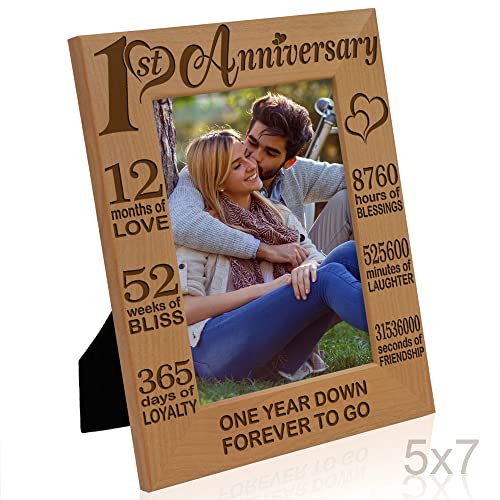 KATE POSH - Our 1st Anniversary Picture Frame - 12 Months Engraved Natural Wood Photo Frame - First (1st), Paper, 1 Year as Husband and Wife (5x7-Vertical) - Image 4
