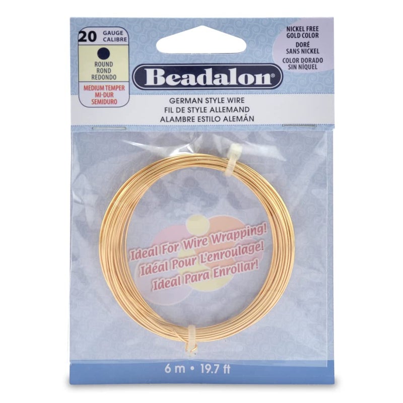 Beadalon German Style Wrapping Wire, Round, Gold Color, 20 Gauge, 6 m / 19.7 ft - Image 1