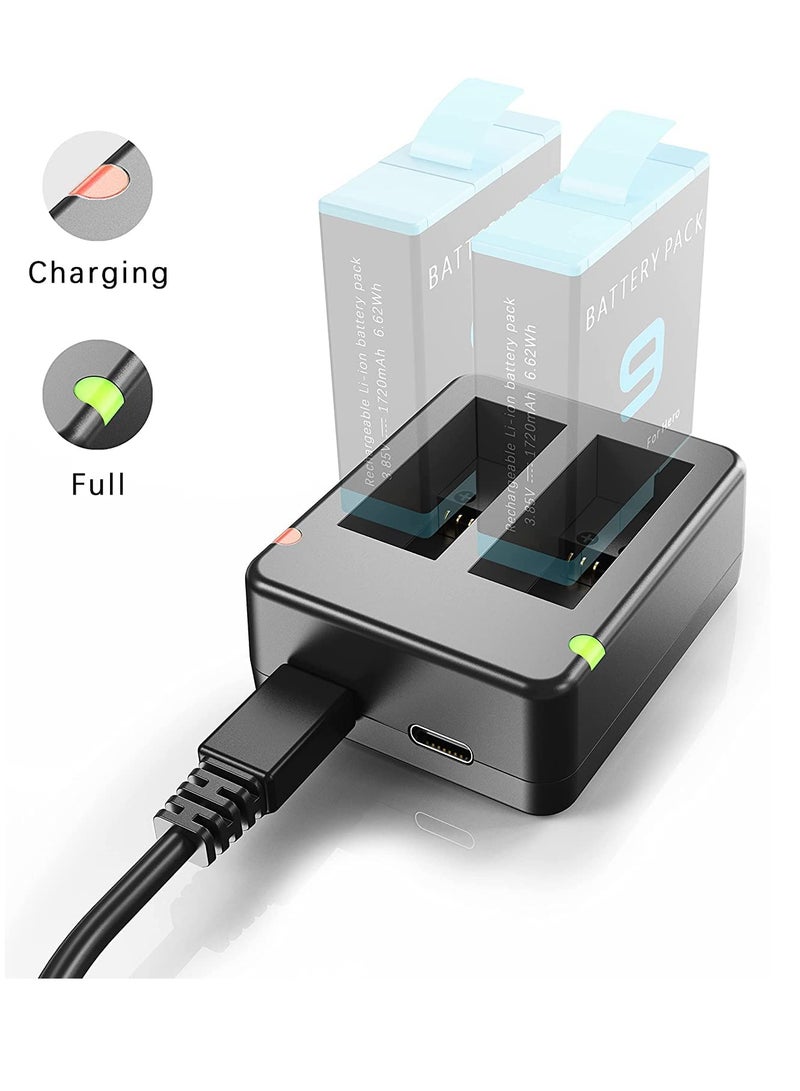 SYOSI Dual Battery Charger, Compatible Dual Battery Charger for GoPro Hero 9/10/11 Black, Battery Charger Station with Micro USB Cable, Support Micro-USB/Type-C USB Port Charging - Image 4