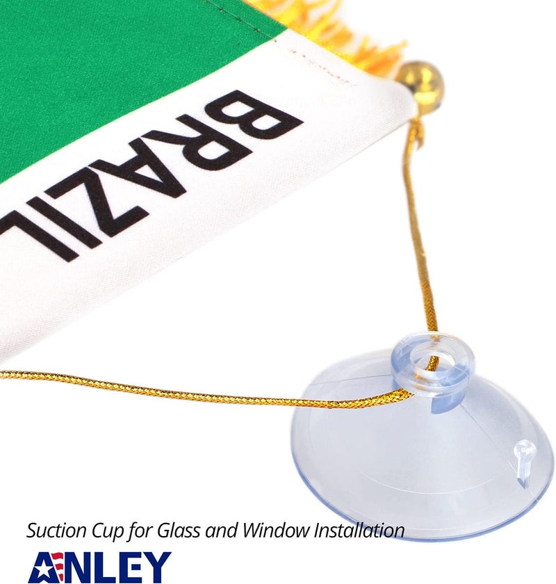 Anley 4 X 6 Inch Brazil Fringy Window Hanging Flag - Mini Flag Banner & Car Rearview Mirror Décor - Fringed & Double Sided - Brazilian Hanging Flag with Suction Cup - Image 3