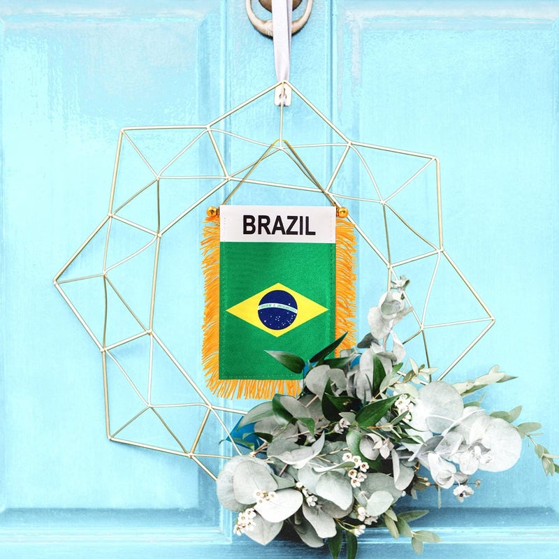 Anley 4 X 6 Inch Brazil Fringy Window Hanging Flag - Mini Flag Banner & Car Rearview Mirror Décor - Fringed & Double Sided - Brazilian Hanging Flag with Suction Cup - Image 5