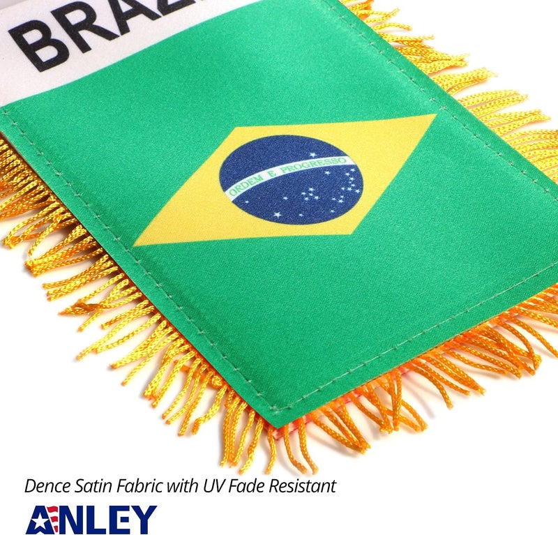 Anley 4 X 6 Inch Brazil Fringy Window Hanging Flag - Mini Flag Banner & Car Rearview Mirror Décor - Fringed & Double Sided - Brazilian Hanging Flag with Suction Cup - Image 4