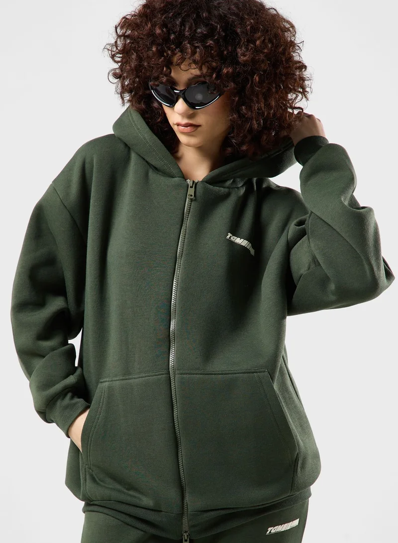 The Giving Movement Oversized Racer Printed Zip Hoodie