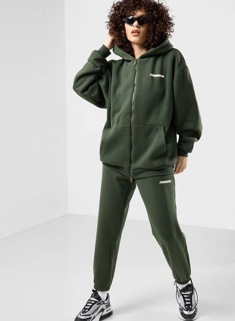 The Giving Movement Oversized Racer Printed Zip Hoodie