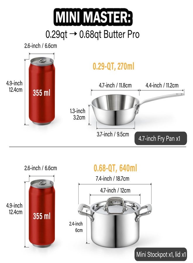 Cooks Standard Multi-Ply Clad Stainless Steel Butter Warmer Set, Mini Cookware Duo Set, Stainless Steel Butter Melting Pots, Fry Pan 4.7 Inch & Casserole 0.68 Qt, Mini Pot and Pan, 3 Pieces, Silver - Image 2
