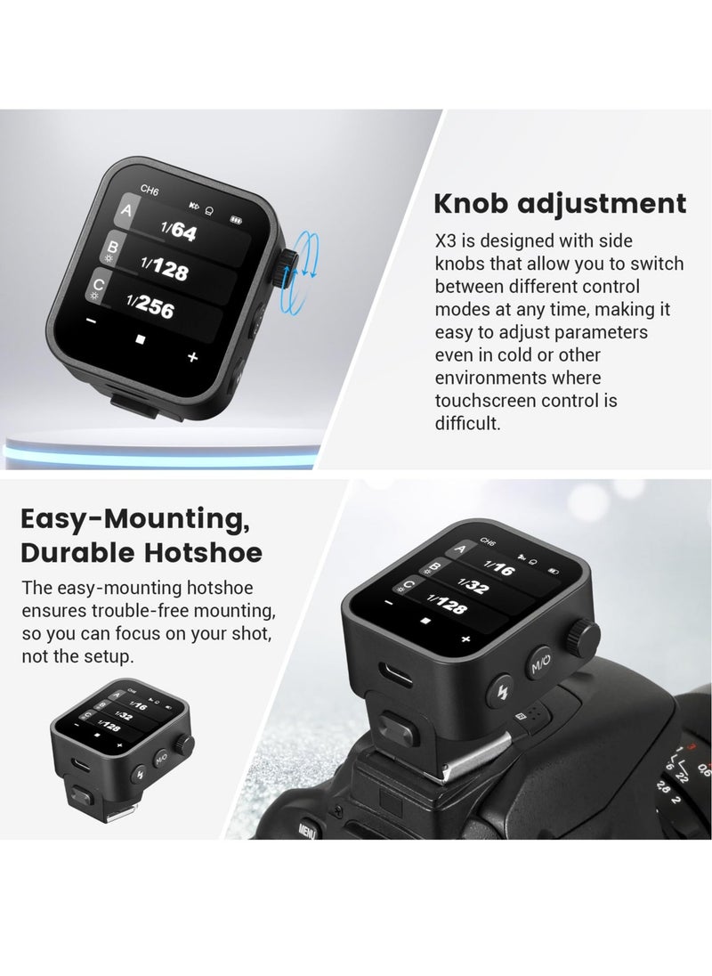 Excefore - Godox X3-S TTL Wireless Flash Trigger for Sony Camera, OLED Touchscreen Flash Transmitter, 1/8000s HSS TTL TCM Function, Built-in Battery Support Quick Charge, for Sony A7IV A7C A7M4 A7R A7RIII - Image 1