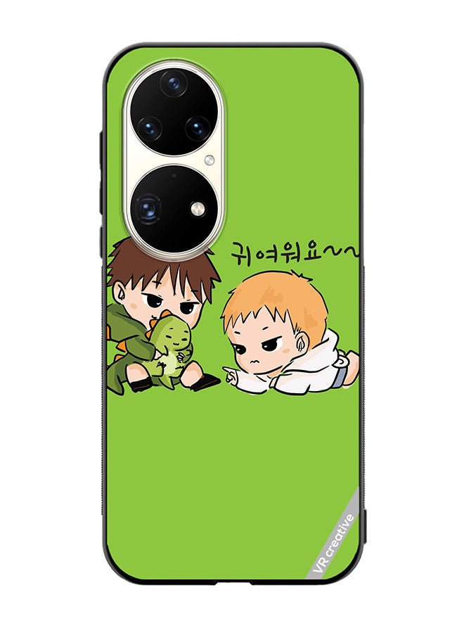 VR CREATIVE Protective Case Cover For Huawei P50 Pro Two Cute Kids Playing With Dino Design Multicolour - Image 1