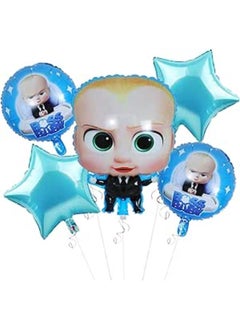Boss Baby Theme Decorations Foil Balloons Set - 5Pcs for For Balloon Decoration for Birthday Boy/Kids Birthday Party Decoration Items/Blue Colour Happy Bday Balloon deco