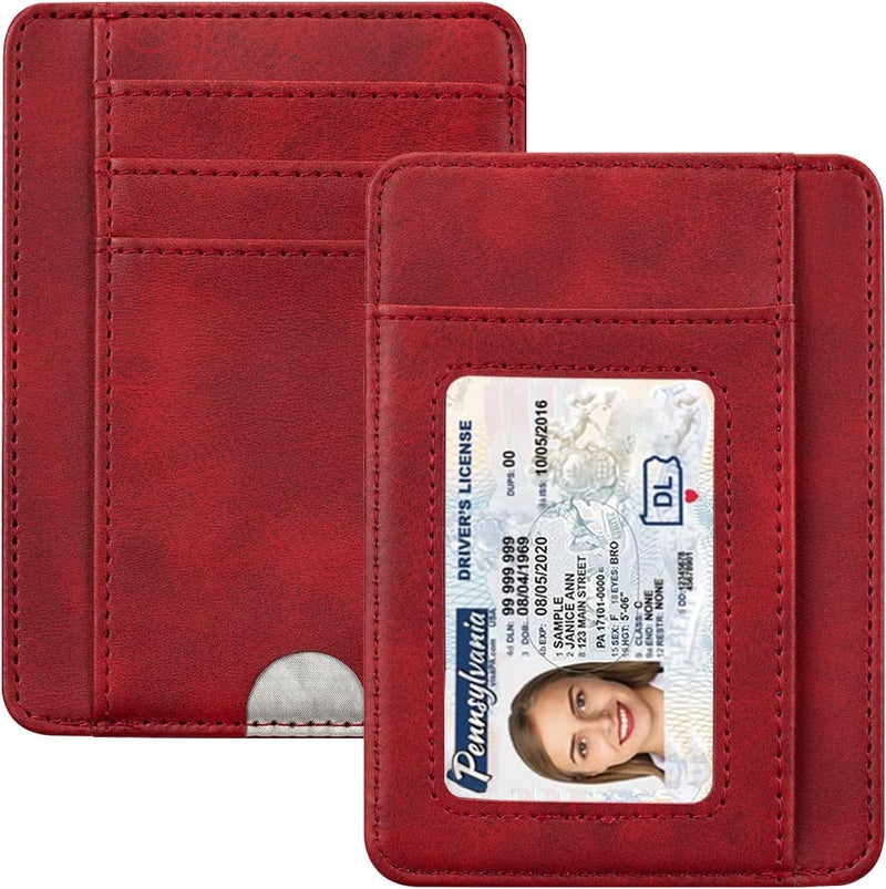 Hot Cool Card Holder Wallet Front Pocket Minimalist Travel Cute Funny Thin Leather With RFID Blocking Small Credit Card Holder Wallet for Men & Women Girls Organizer Gifts, Wine Red - Image 1