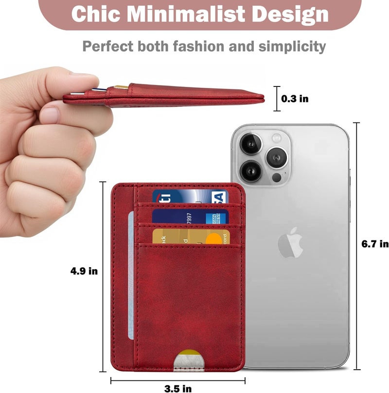 Hot Cool Card Holder Wallet Front Pocket Minimalist Travel Cute Funny Thin Leather With RFID Blocking Small Credit Card Holder Wallet for Men & Women Girls Organizer Gifts, Wine Red - Image 4