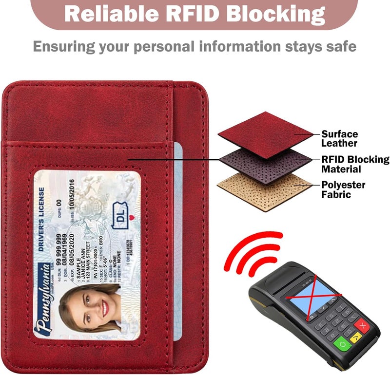 Hot Cool Card Holder Wallet Front Pocket Minimalist Travel Cute Funny Thin Leather With RFID Blocking Small Credit Card Holder Wallet for Men & Women Girls Organizer Gifts, Wine Red - Image 5