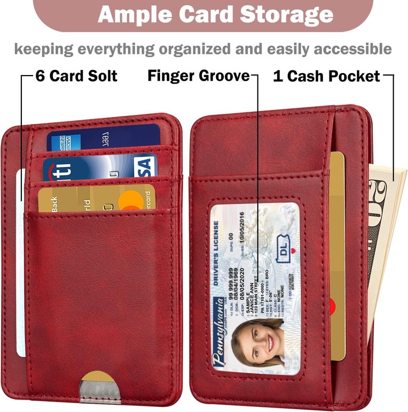 Hot Cool Card Holder Wallet Front Pocket Minimalist Travel Cute Funny Thin Leather With RFID Blocking Small Credit Card Holder Wallet for Men & Women Girls Organizer Gifts, Wine Red - Image 3