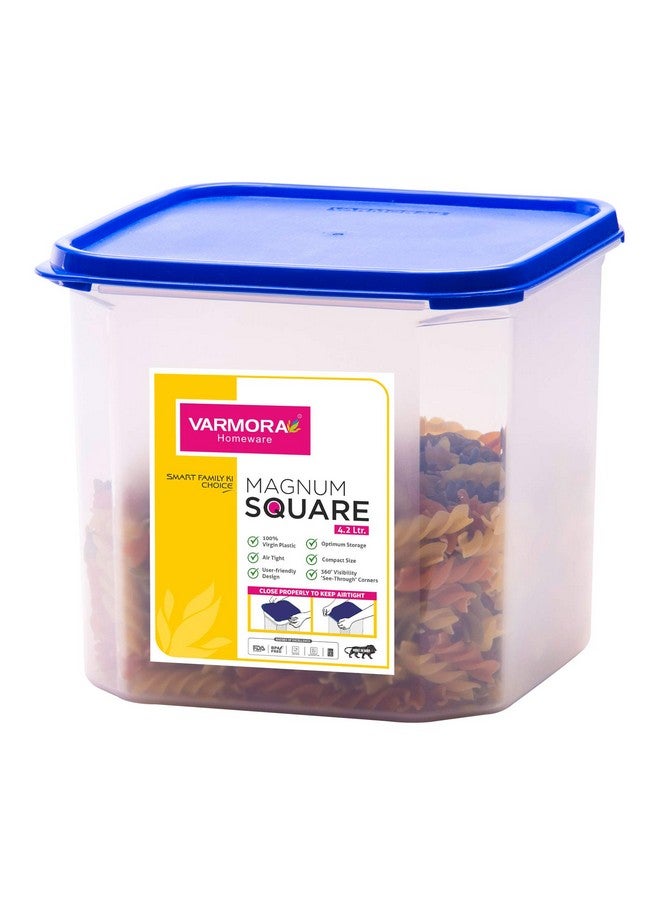Varmora Magnum Plastic Square Smart Kitchen Storage Container Lid (4.2 L, Blue, Pack of 3) - Image 3