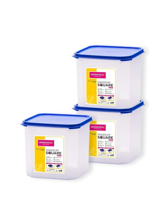 Varmora Magnum Plastic Square Smart Kitchen Storage Container Lid (4.2 L, Blue, Pack of 3) - Image 1