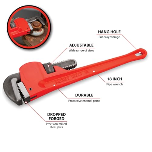 Performance Tool W1133-18B Heavy-Duty Adjustable Straight Pipe Wrench, 18-inch - Image 2