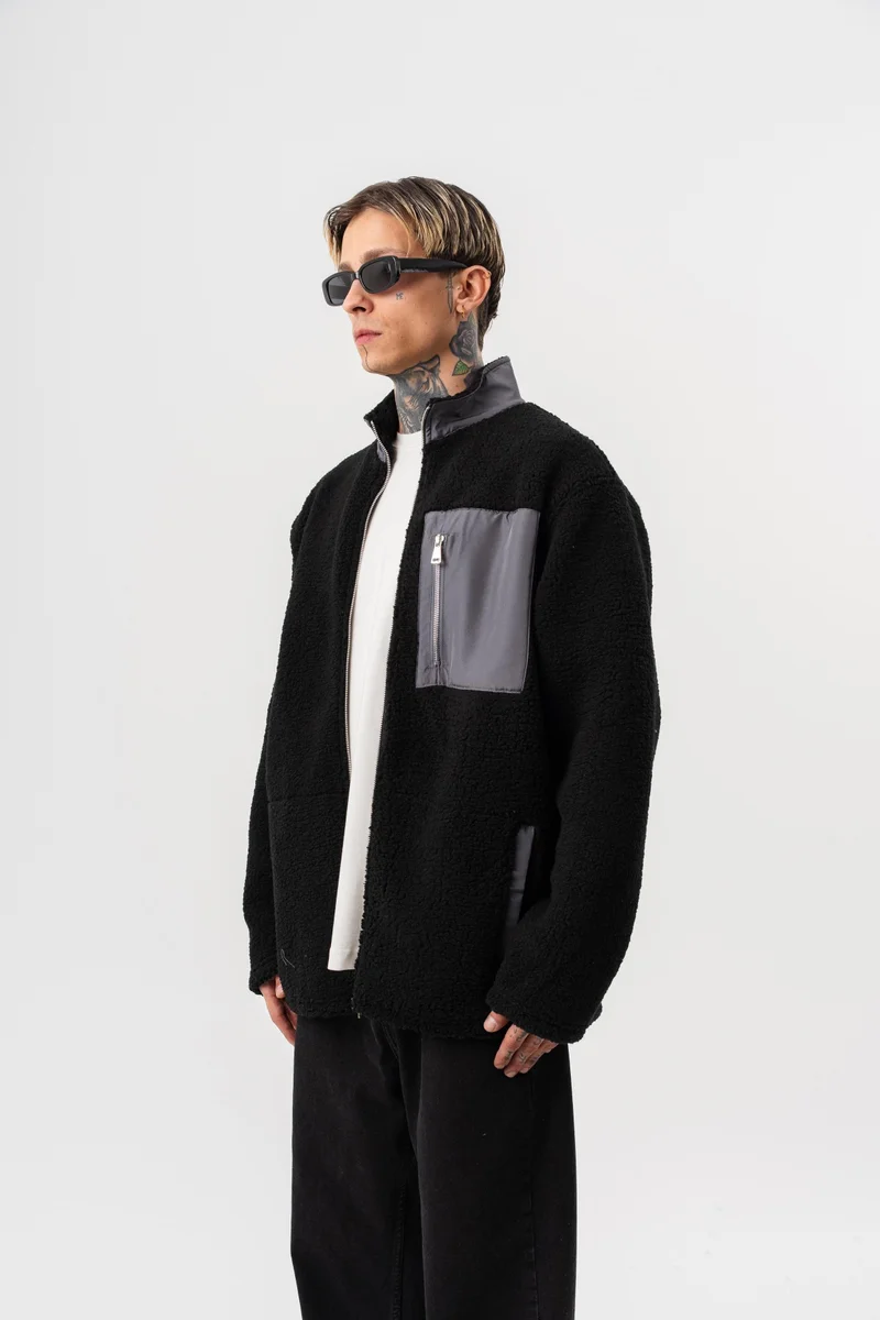 ريسباير جاكيت رجالي كبير بسحاب من تيدي أسود