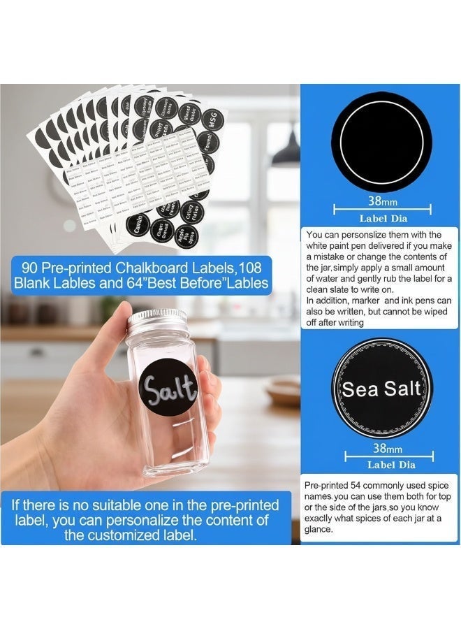 Dunekart 14-Piece Glass Spice Jar Set with Labels – 4oz Square Empty Spice Bottles with 3 Shaker Lids and Airtight Metal Caps | Includes White Paint Pen and Silicone Collapsible Funnel - Image 5