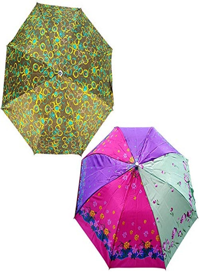 RAINPOPSON 2 Fold Printed Big Size Stylish Umbrella for Women & Men UV Protection Office Umbrella Combo for Girls (Multicolor Printed) - Set of 2 (UM-110) - Image 1