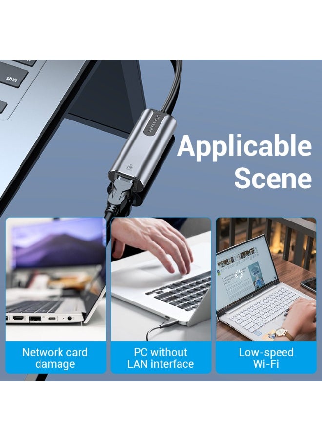 فينشن محول VENTION USB-C إلى Gigabit Ethernet بطول 0.15 متر من سبائك الألومنيوم الرمادية، رقم الموديل CFNHB  - Image 3
