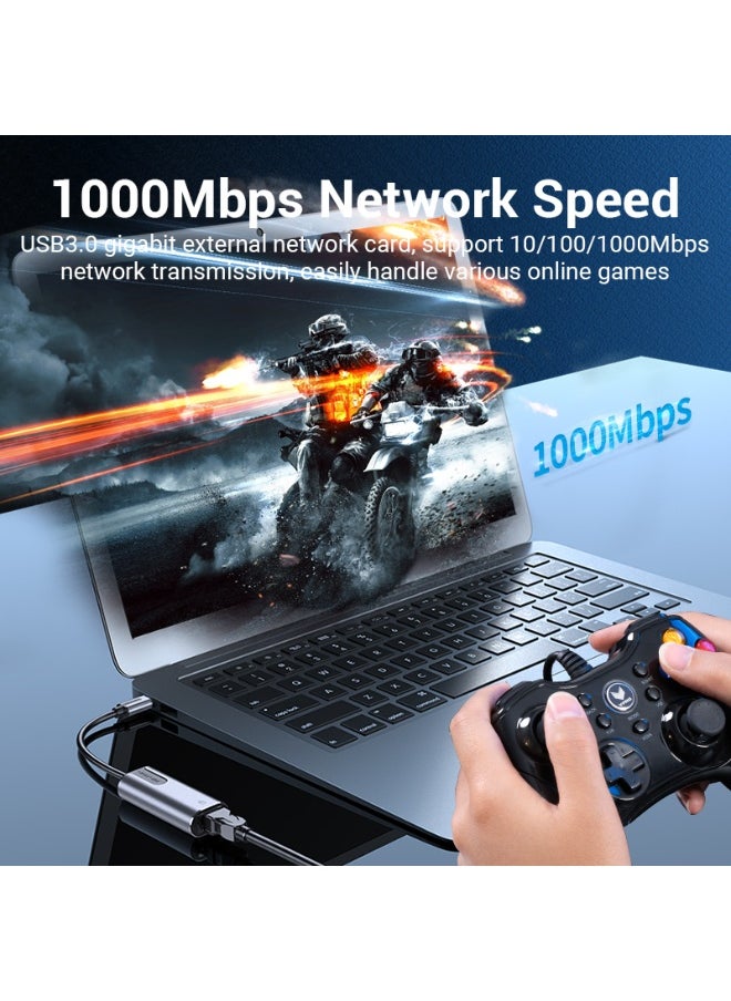 فينشن محول VENTION USB-C إلى Gigabit Ethernet بطول 0.15 متر من سبائك الألومنيوم الرمادية، رقم الموديل CFNHB  - Image 4