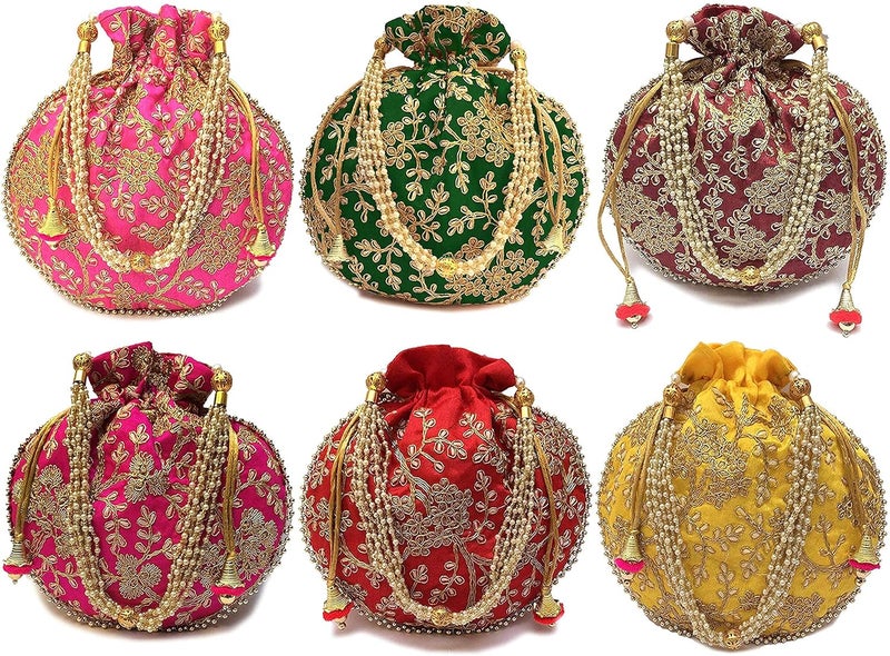 FASHIONS Rajasthani Style Royal Clutch Silk Batwa Bag Combo Wristlets Ethnic Potli for Women's Zari Work Bridal